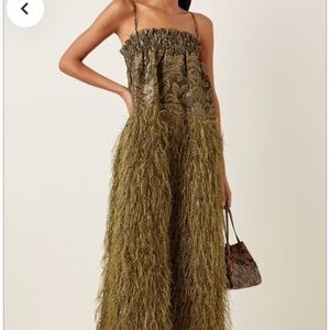 GANNI Feather Embellished Jacquard Dress